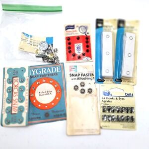 Vintage Snap Fastener Lot Dritz Prym Hooks Eyes Snap Tape Sewing Notions 50s-70s